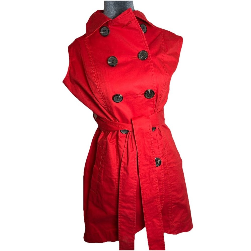 Cabi Red Trench Coat Sz 6 Jacket Detachable Upper Double Breasted Belted Convert - Picture 2 of 16